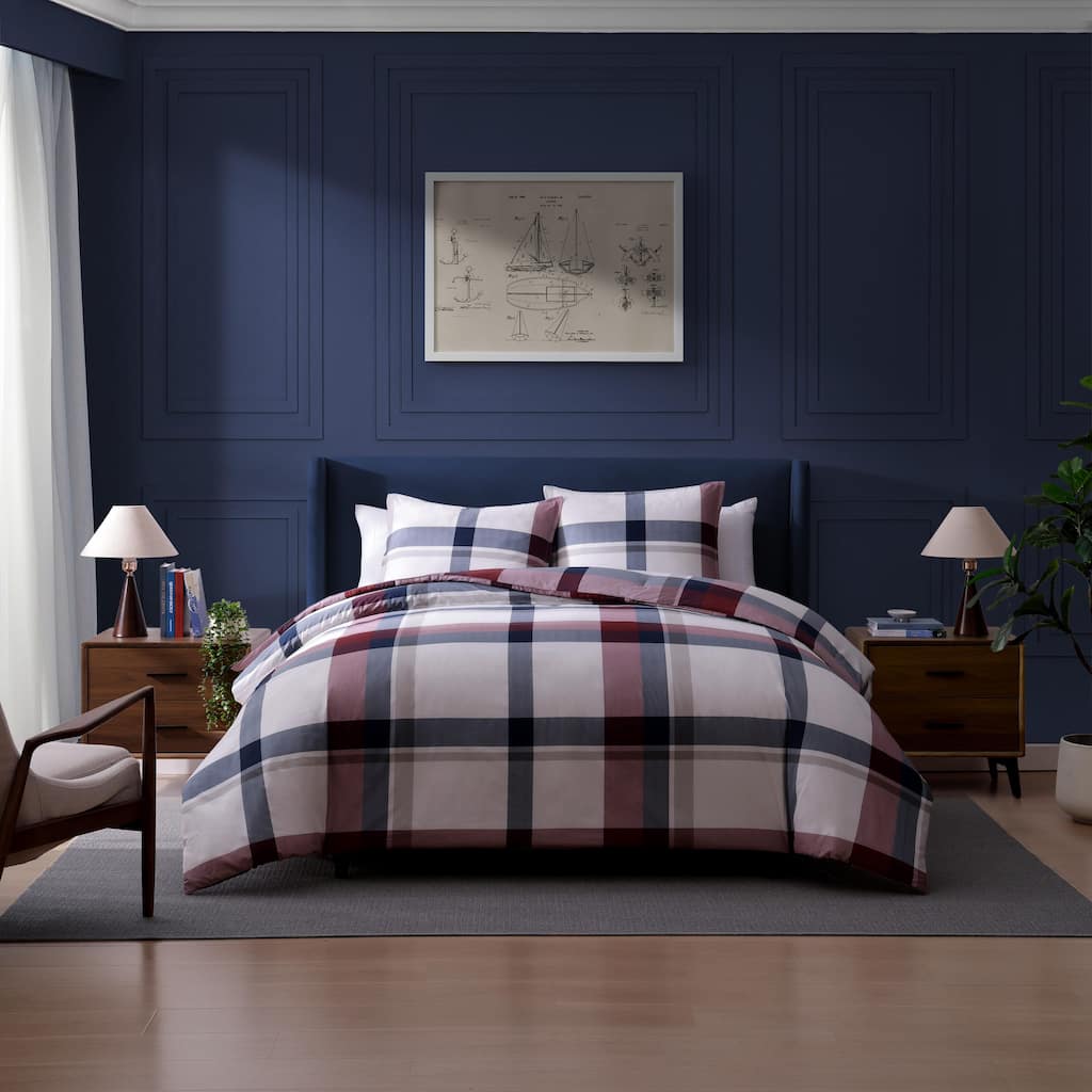 Tommy Hilfiger Prospect Park Plaid Cotton Reversible Blue Comforter Set