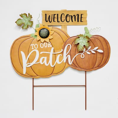 19" Metal Fall Harvest Pumpkin Patch Yard Stake - 19