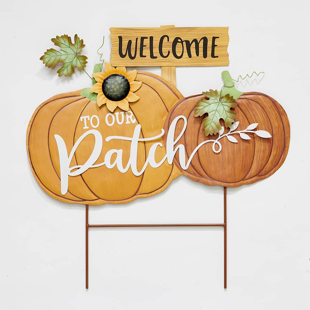 19" Metal Fall Harvest Pumpkin Patch Yard Stake - 19