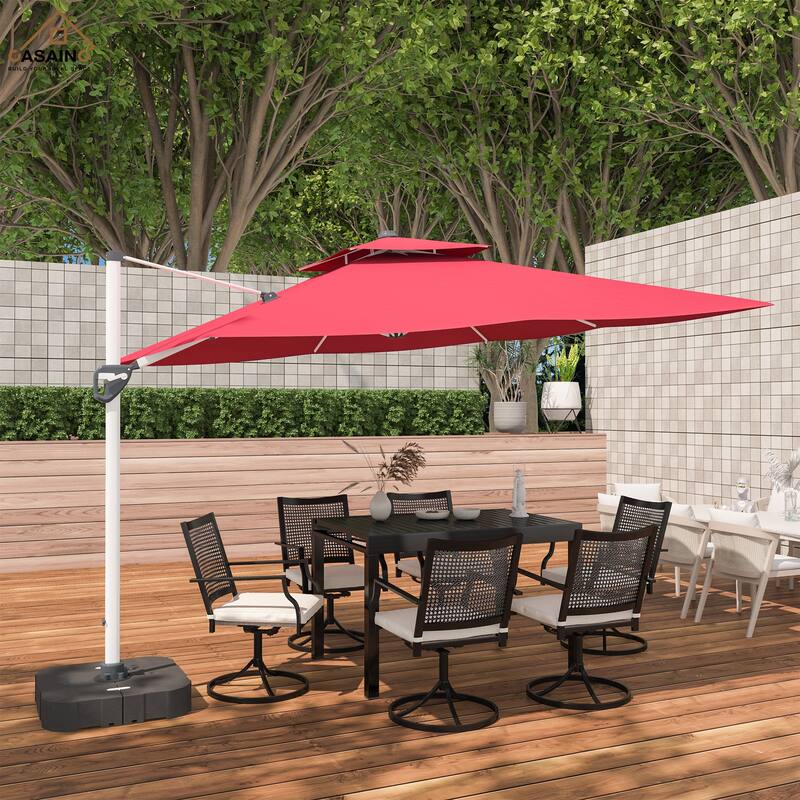 11FT Patio Umbrella Outdoor Square Double Top Umbrella with Base