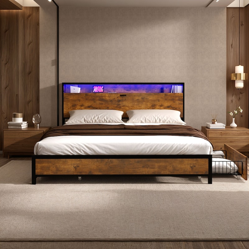 Moasis Vintage Brown King Bed Frame