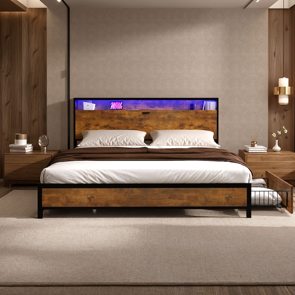 Moasis Vintage Brown King Bed Frame