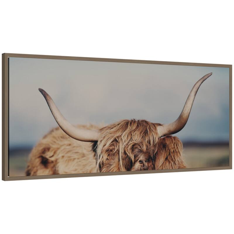 Kate and Laurel Highland Cow IX Close Panel by Laura Evans Framed Canvas Wall Art Print - 40 x 18 - Gold
