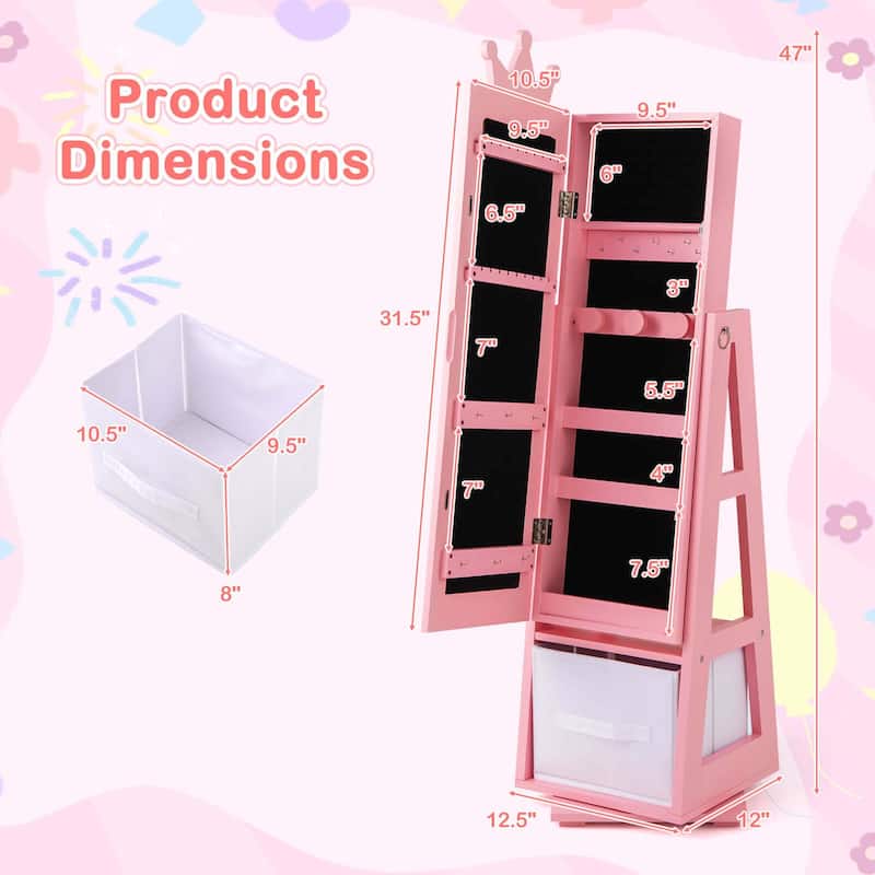 Costway Kids Jewelry Cabinet with Full-Length Mirror Foldable Drawer - See Details