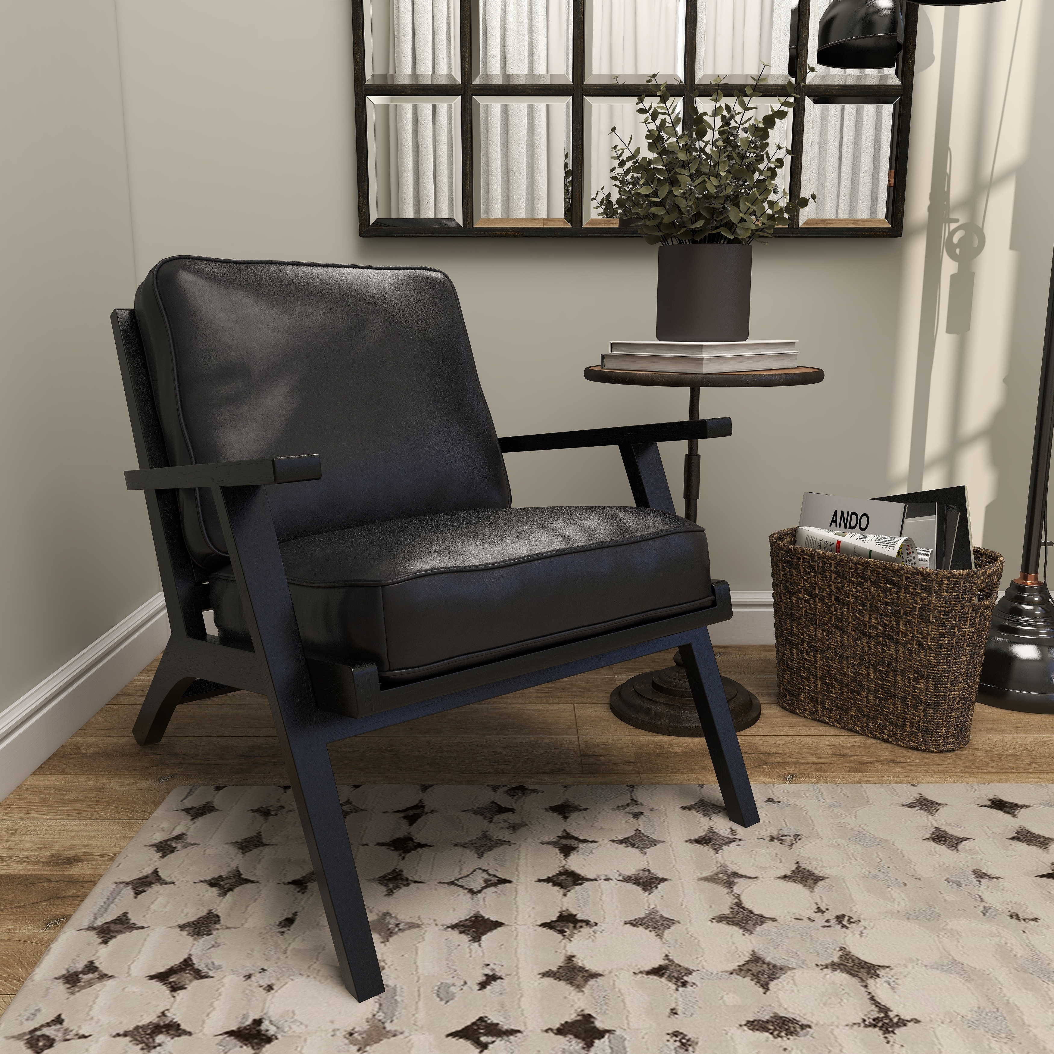 Black leather and wood accent chair hotsell
