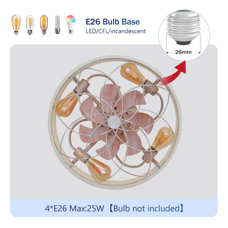 Cusp Barn 20'' Farmhouse Flush Mount Ceiling Fan with Light, Fabric Shade DC Motor Fandelier Ceiling Fan for Living room