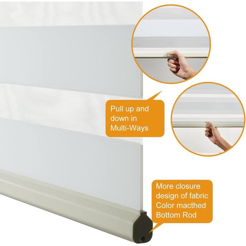 Cordless Zebra Blinds for Windows Free-Stop Roller Windows Shades - 35" W X 64" H