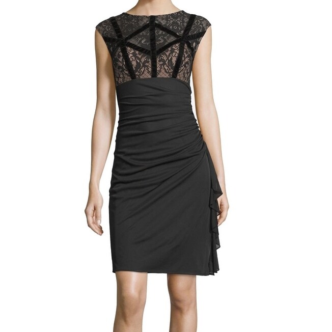betsy & adam ruched lace sheath dress
