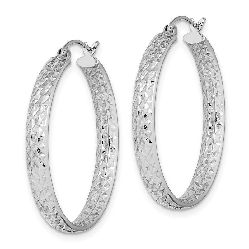 Curata 14k White Gold Sparkle Cut In Out Hoop Earrings - 3.75mm Thick