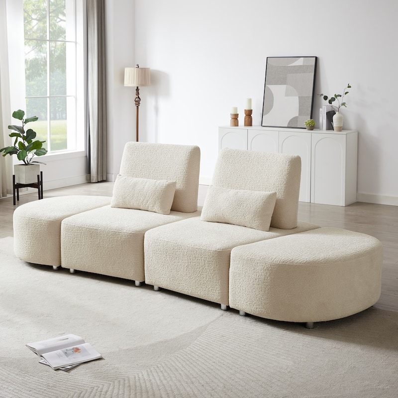 Upholstery Sofa With Two Ottomans Lounge Chair for Living Bedroom - Beige