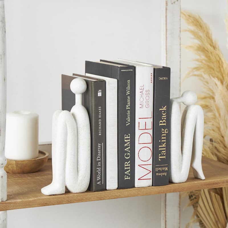 Polystone People Decorative Bookends - Set of 2 White or Bronze - Roche River Decor