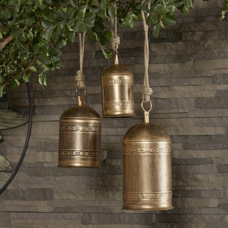 Metal Tibetan Inspired Decorative Cow Bells with Jute Hanging Rope - Set of 3 - Roche River Decor