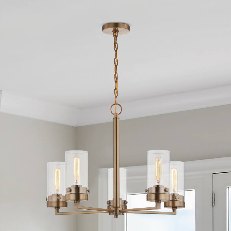 Intersection 5 Light Chandelier Burnished Brass with Clear Glass