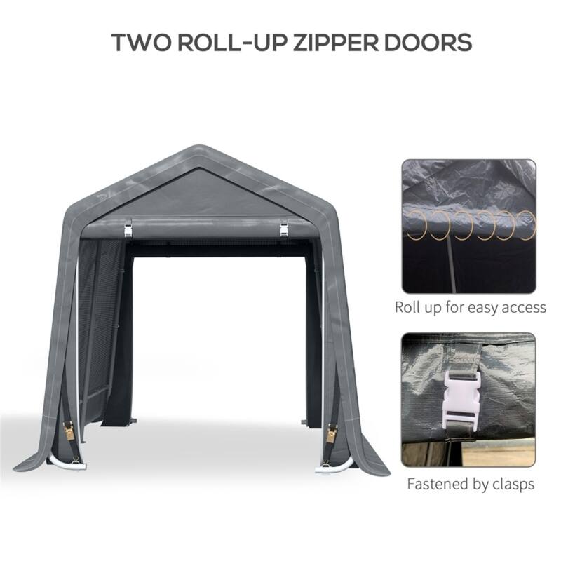 Dark Grey Outdoor Canopy Storage Shed Tent with Ground Stakes and Sturdy Metal Frame - 110.25"L x 94.5"W x 94.5"H