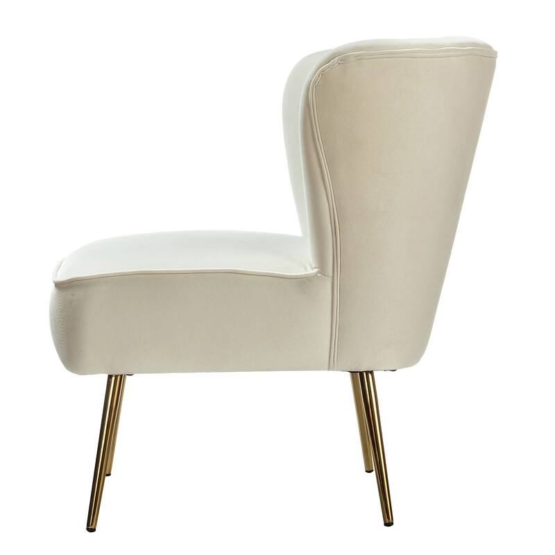 Monica Living Room Armless Accent Comfy Chair with Tufted Back and Metal Legs by HULALA HOME
