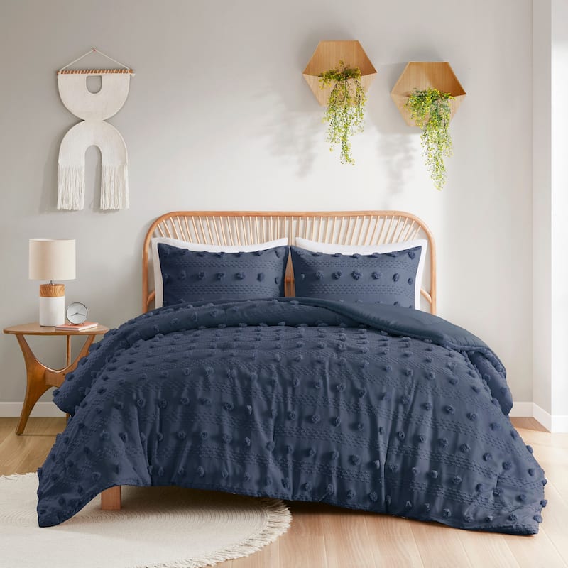 Intelligent Design Vera Clip Jacquard Comforter Set - Navy - King