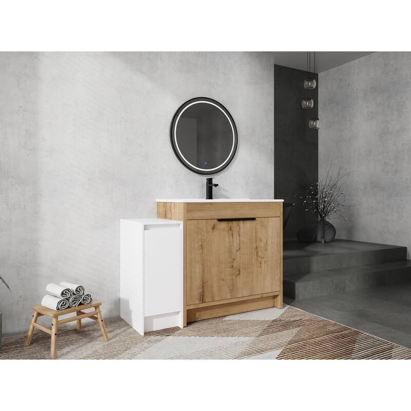 72" Freestanding Bathroom Vanity Set with Adjustable Storage Cabinets, Black Ceramic Sink