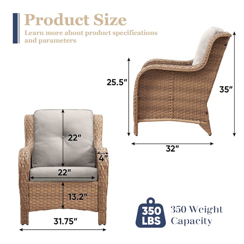 Outdoor Wicker High Back Club Chair with Cushions (Set of 2)