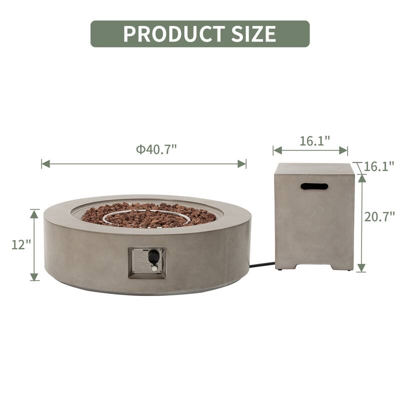 COSIEST Outdoor 41''Round Concrete Fire Pit Table with Tank