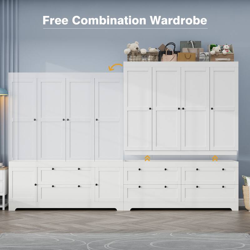 Gyomojoy Large White Wardrobe Closet with Drawers & Doors, Modular Armoire with Hanging Rods, Apartment & Dorm Storage
