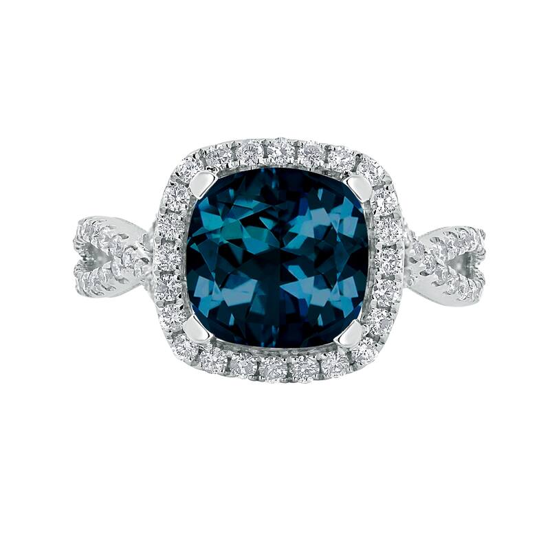 Auriya 3 1/8ct Cushion-cut London Blue Topaz and Halo Diamond Engagement Ring 1/2cttw 14k Gold