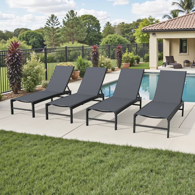 Crestlive Products Outdoor Patio Adjustable Chaise Lounge Chairs - Dark Grey - 4PC