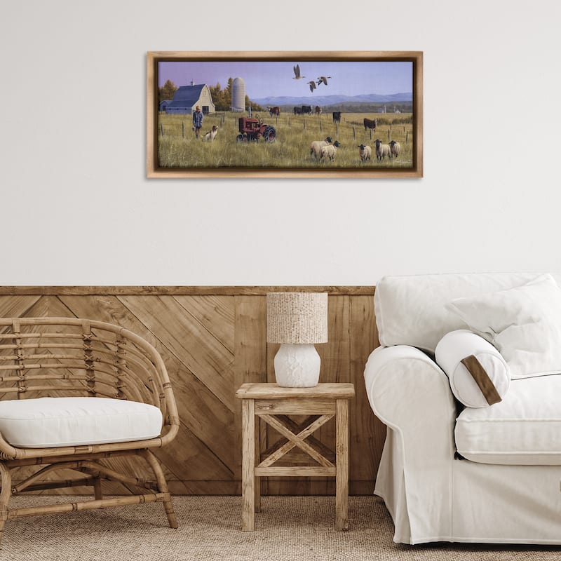 Stupell Geese Over Lush Farm Scene Framed Floater Canvas Wall Art Design By Frank Parker (Young)
