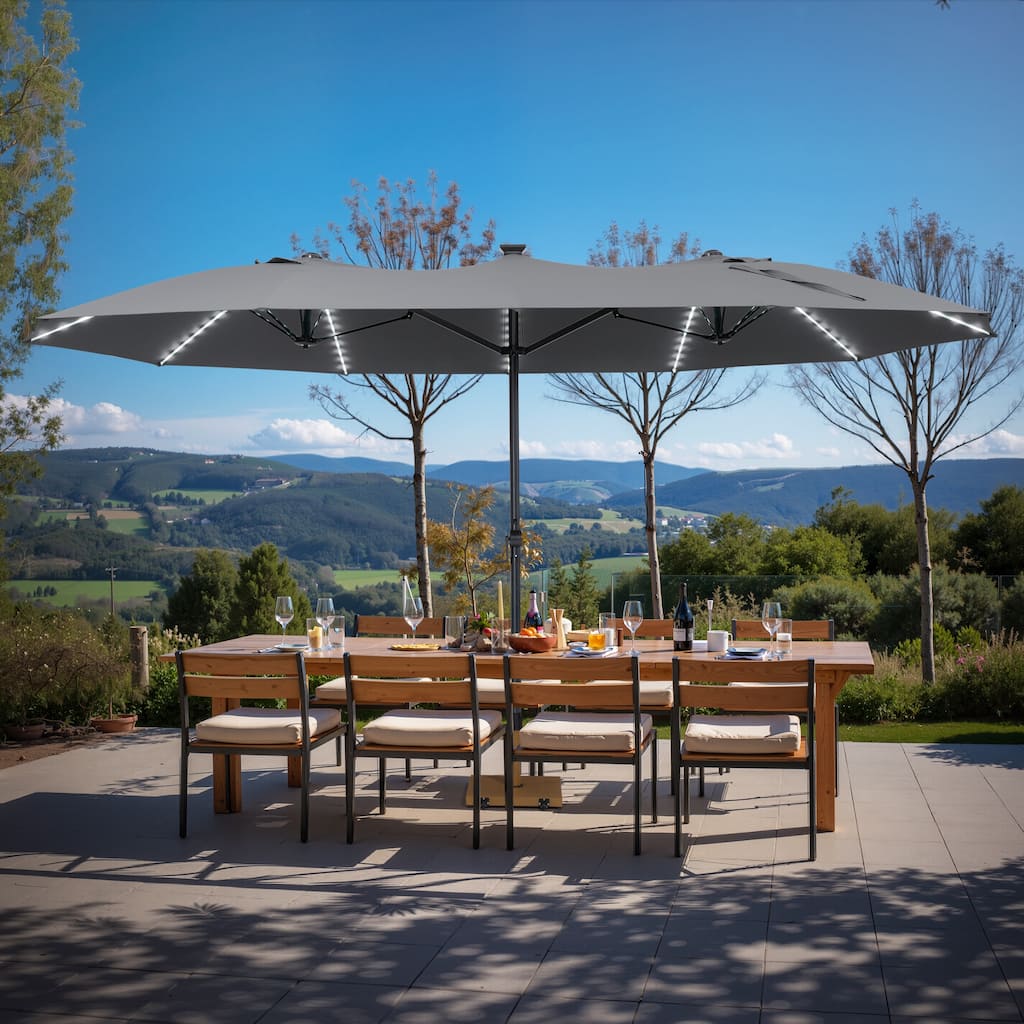 Crestlive Products 15ft Double-sided Patio Umbrella Solar LED Lighted Outdoor Market Umbrella