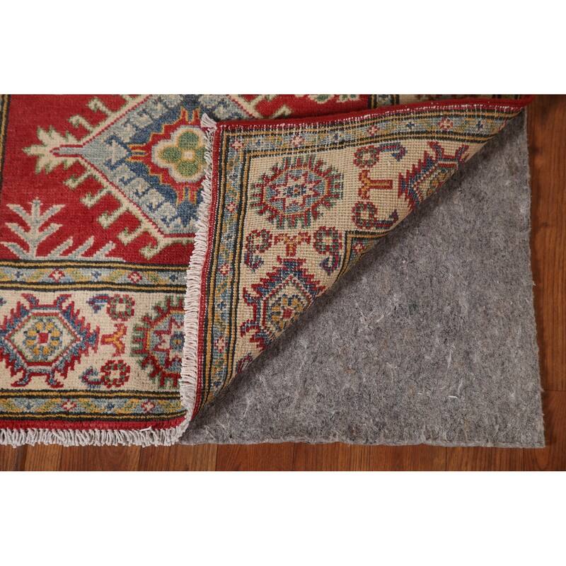 Geometric Red Kazak Accent Rug Handmade Wool Carpet - 2'8" x 4'1"