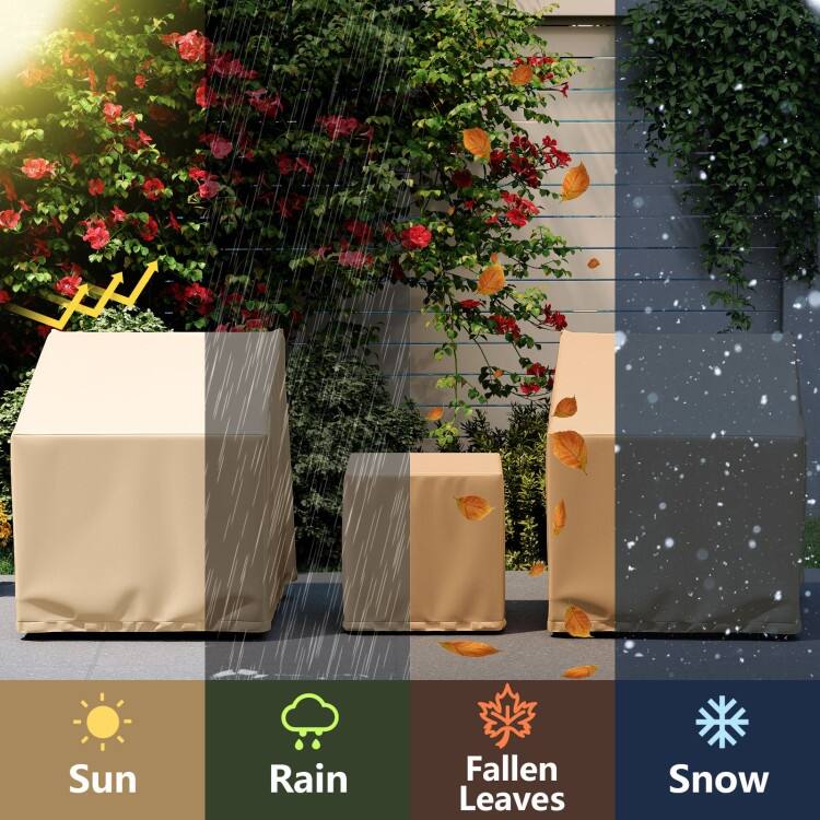 Beige Polyester PU 3 Piece Patio Furniture Cover Set Outdoor - 32" x 30" x 24.5"
