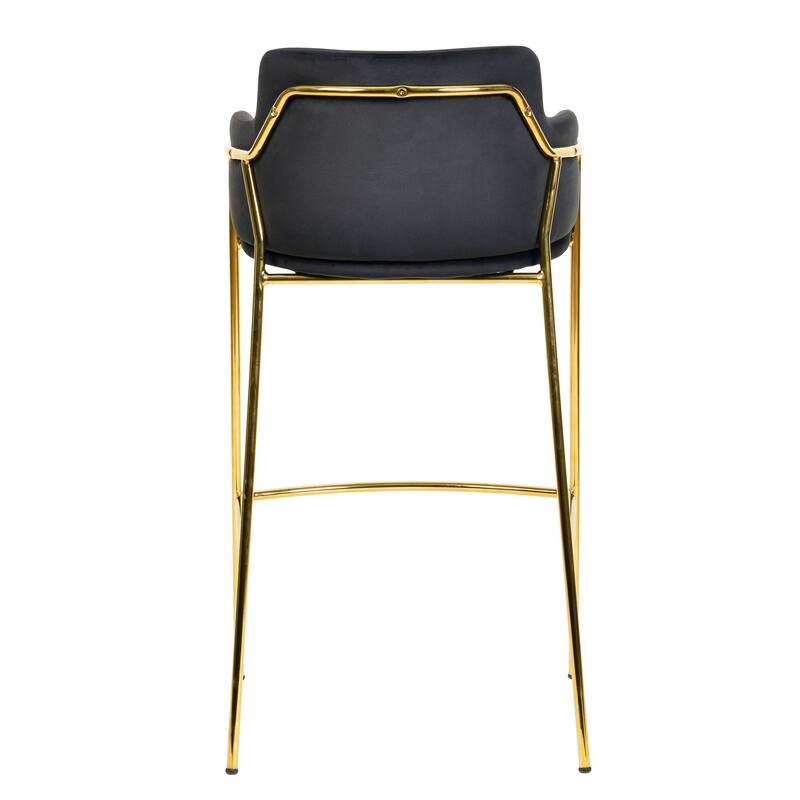 LeisureMod 40" Low-Back Velvet Upholstered Bar Stool with Gold Stainless-Steel Frame for Home Living Room Kitchen & Bar