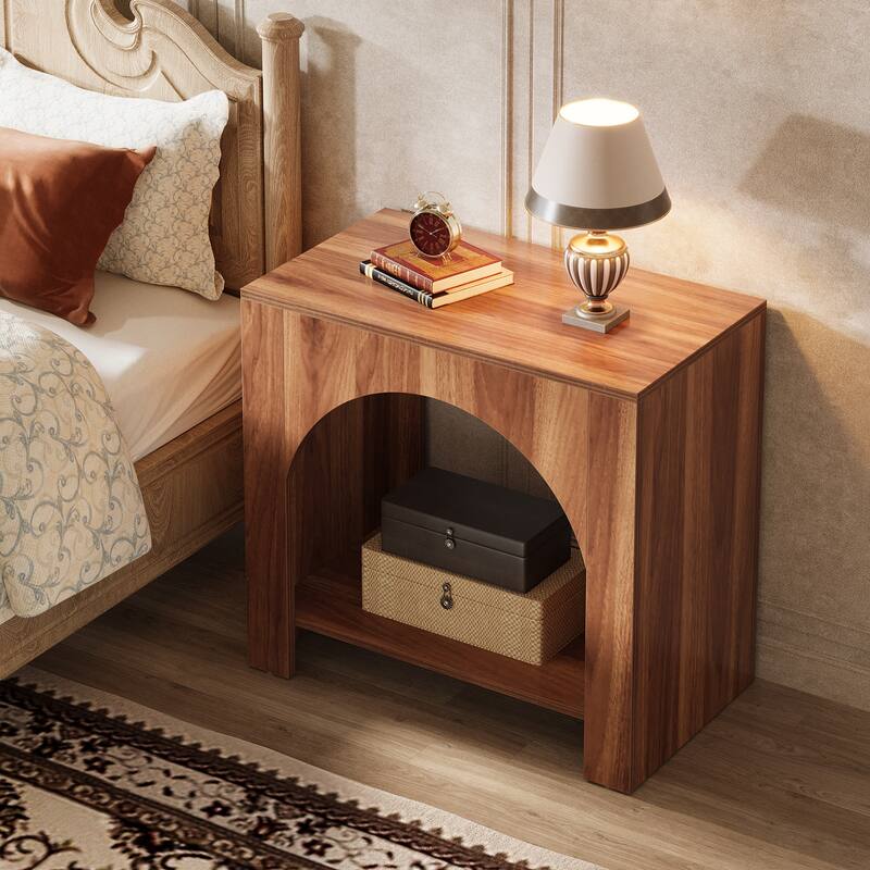 Nightstand 2 Tiers Side Table with Storage Shelf Farmhouse Bedside Table for Bedroom