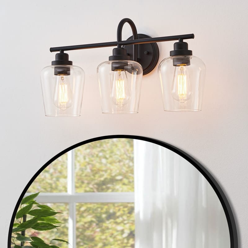 KAWOTI 3-light Dimmable Bathroom Vanity with Clear Shade - Black - W22.25" x D7.5" x H11.5"