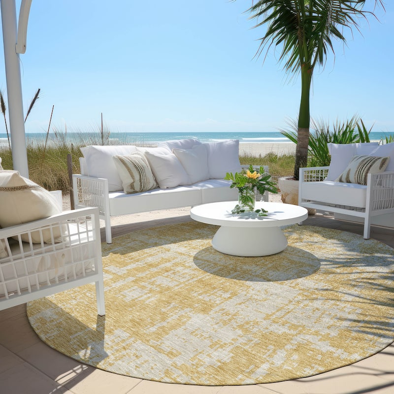 Machine Washable Indoor/ Outdoor Chantille Abstract Solid Rug - Gold - 8' x 8'