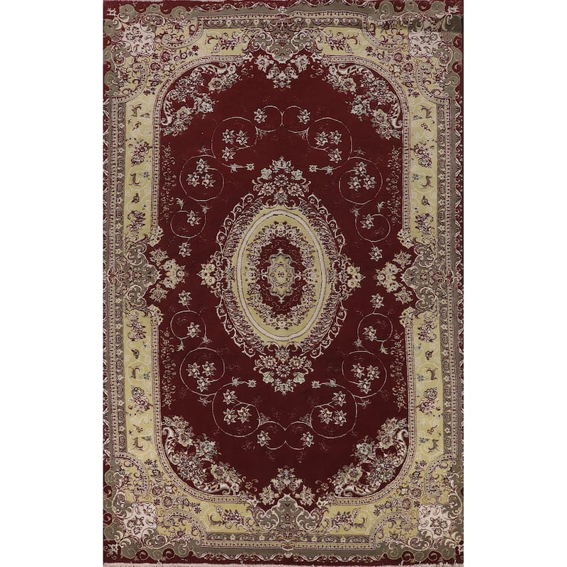 Burgundy Red Kashan Turkish Area Rug Machine Made Carpet - 6'6" x 9'10"