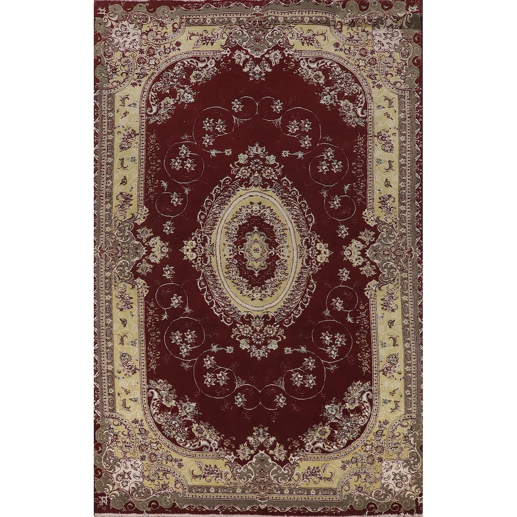 Burgundy Red Kashan Turkish Area Rug Machine Made Carpet - 6'6" x 9'10"