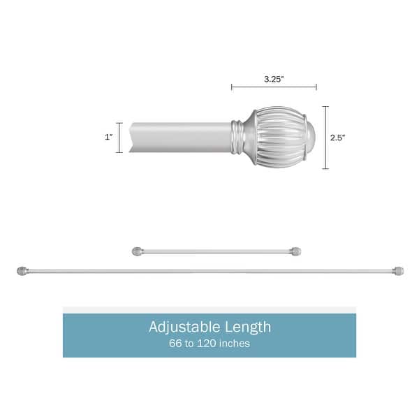 dimension image slide 3 of 6, Adjustable Window Curtain Rod and Cap Shaped Finial