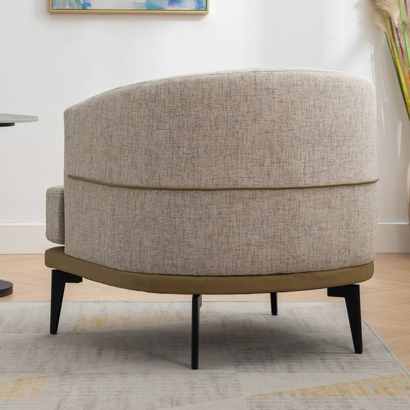 Modern 28.9" Two-tone Barrel Fabric Chair with Broad and Thick Cushion and Sturdy Metal Legs for Living Room