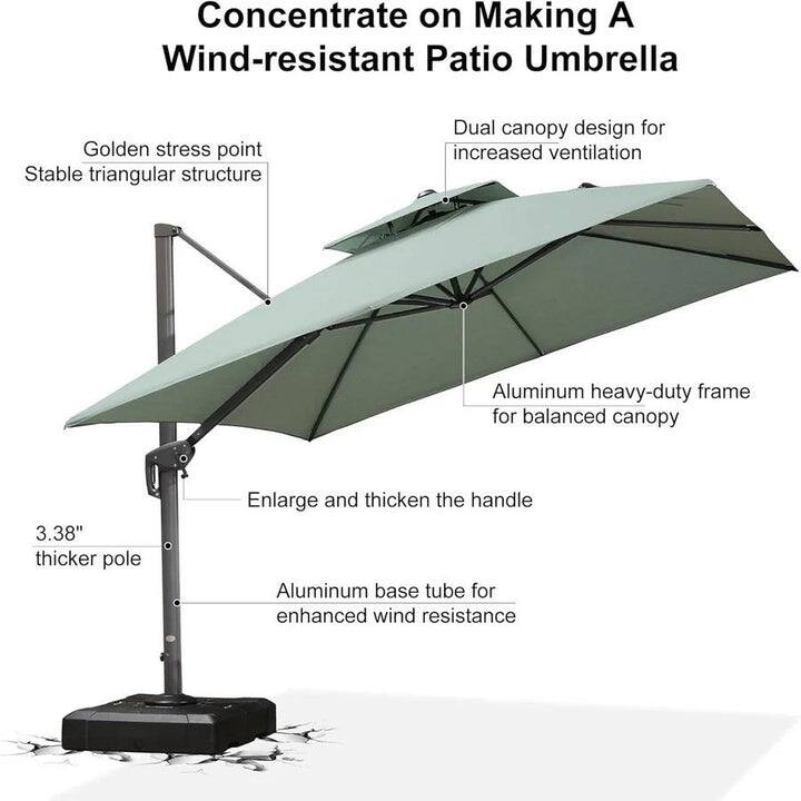 PURPLE LEAF Double Top Stylish UV50+ Fade Resistant Patio Cantilever Umbrella with Base