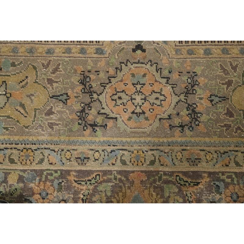 Hand Knotted Oriental 100% Wool Carpet Traditional Floral Brown Tabriz Area Rug - 11' 7'' X 8' 3''