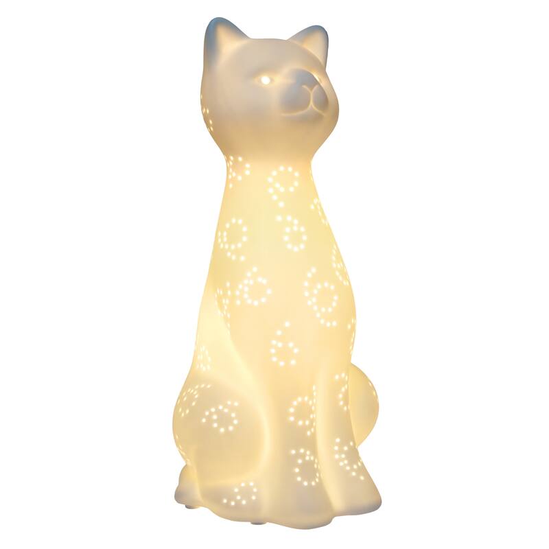 Sitting Kitty Cat Porcelain Table Lamp - 12.25" - White