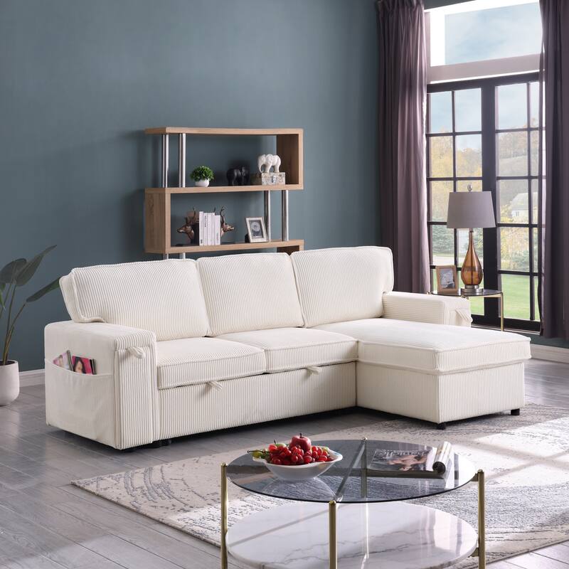 Convertible Upholstery Sleeper Sectional Sofa Bed with Storage Chaise