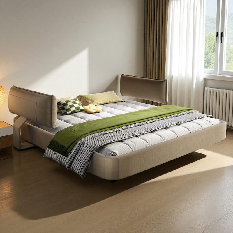 King Size Cloud Bed Frame with Oversized Movable Headboard, Chenille Upholstered Platform Bed with Metal & Wood Support