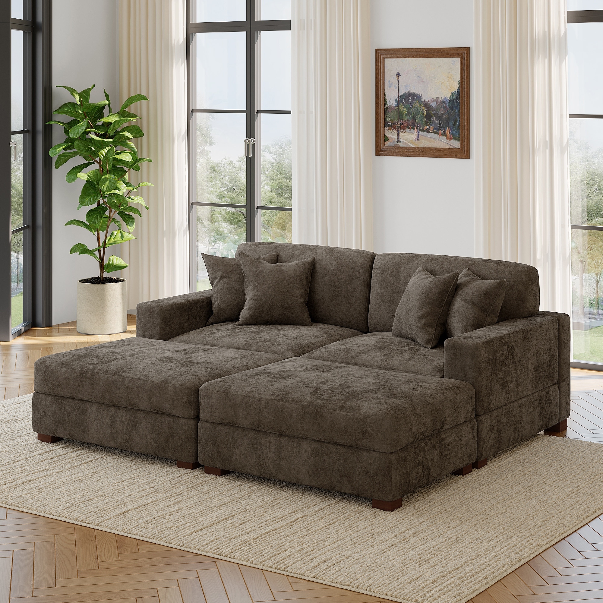 Modern Chenille Oversized Modular Sectional Sofa with 2 Ottoman