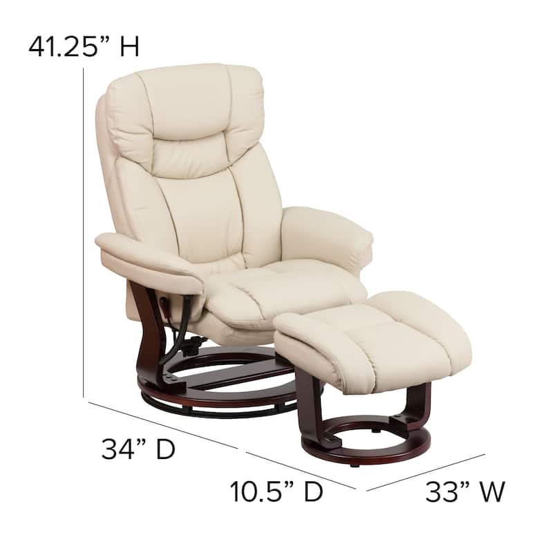 Contemporary Multi-Position Recliner and Curved Ottoman with Swivel Base - 34" - 44.5"D x 33"W x 41.25"H