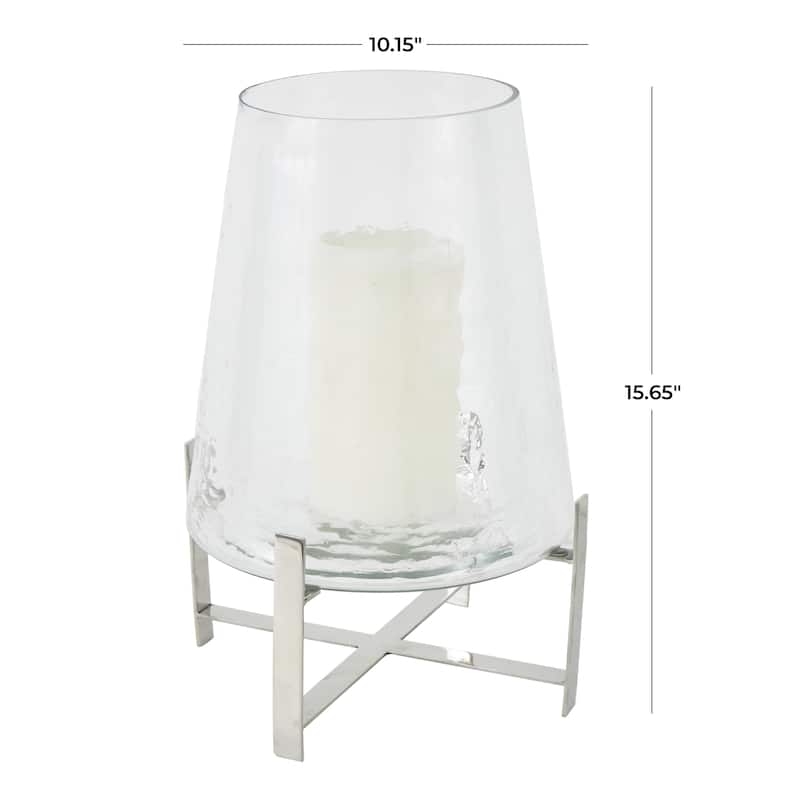 Stainless Steel Metal Hurricane Lamp with Stainless Steel X Shaped Base - Clear - Roche River Decor