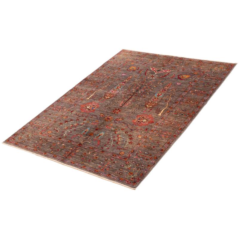 ECARPETGALLERY Hand-knotted Modern Ersari Grey Wool Rug - 4'11 x 6'9