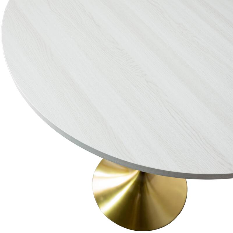 LeisureMod Verve 27" Round Dining Table with MDF Wood TableTop and Brushed Gold Base for Kitchen & Dining Room