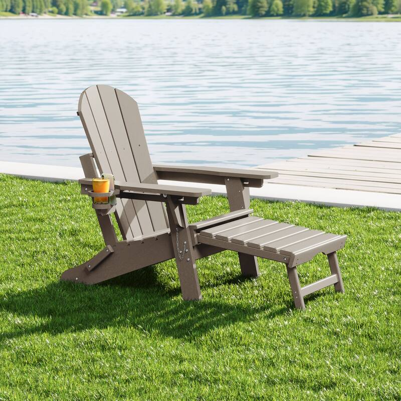 Laguna Outdoor Folding Adjustable Adirondack Chair with Cup Holder & Hideaway Ottoman