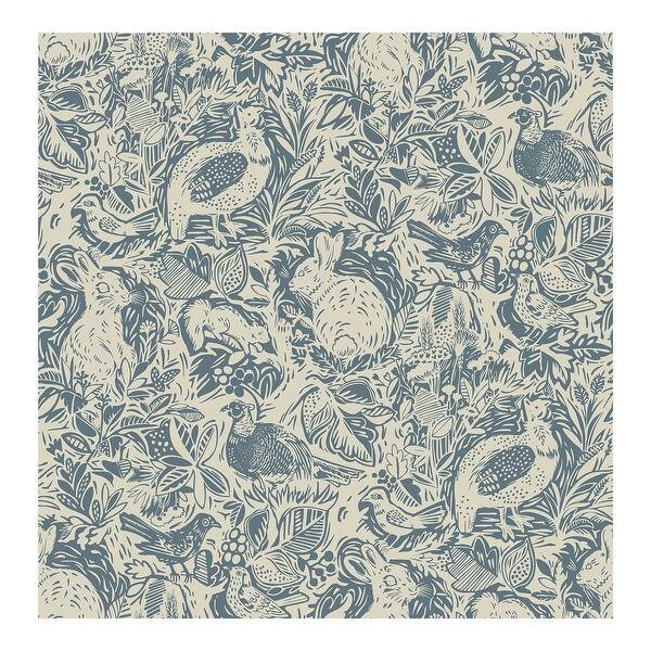 slide 2 of 5, Blue Terrene Illustrative Woodland Pattern Peel-and-Stick Wallpaper - 216in x 20.5in x 0.025in